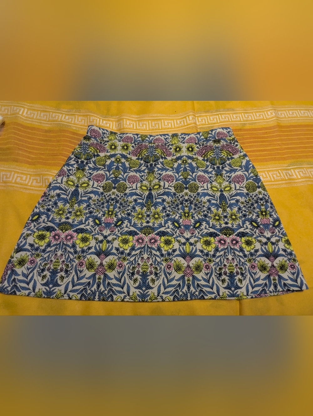 H&M Casual Mini Skirt Slightly A Line Boho Blue Yellow Floral Women Size L